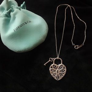 Tiffany & Co Silver Filigree Heart & Key Necklace